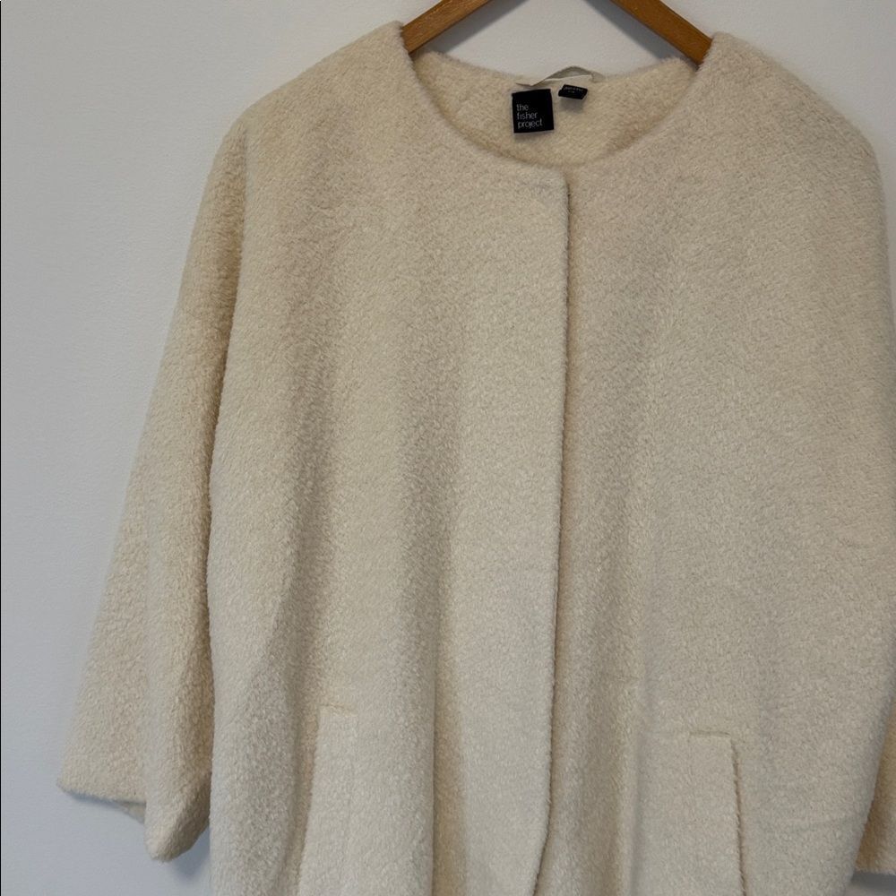 Eileen Fisher Fine Wool Alpaca Round Neck Coat Cream White SzL